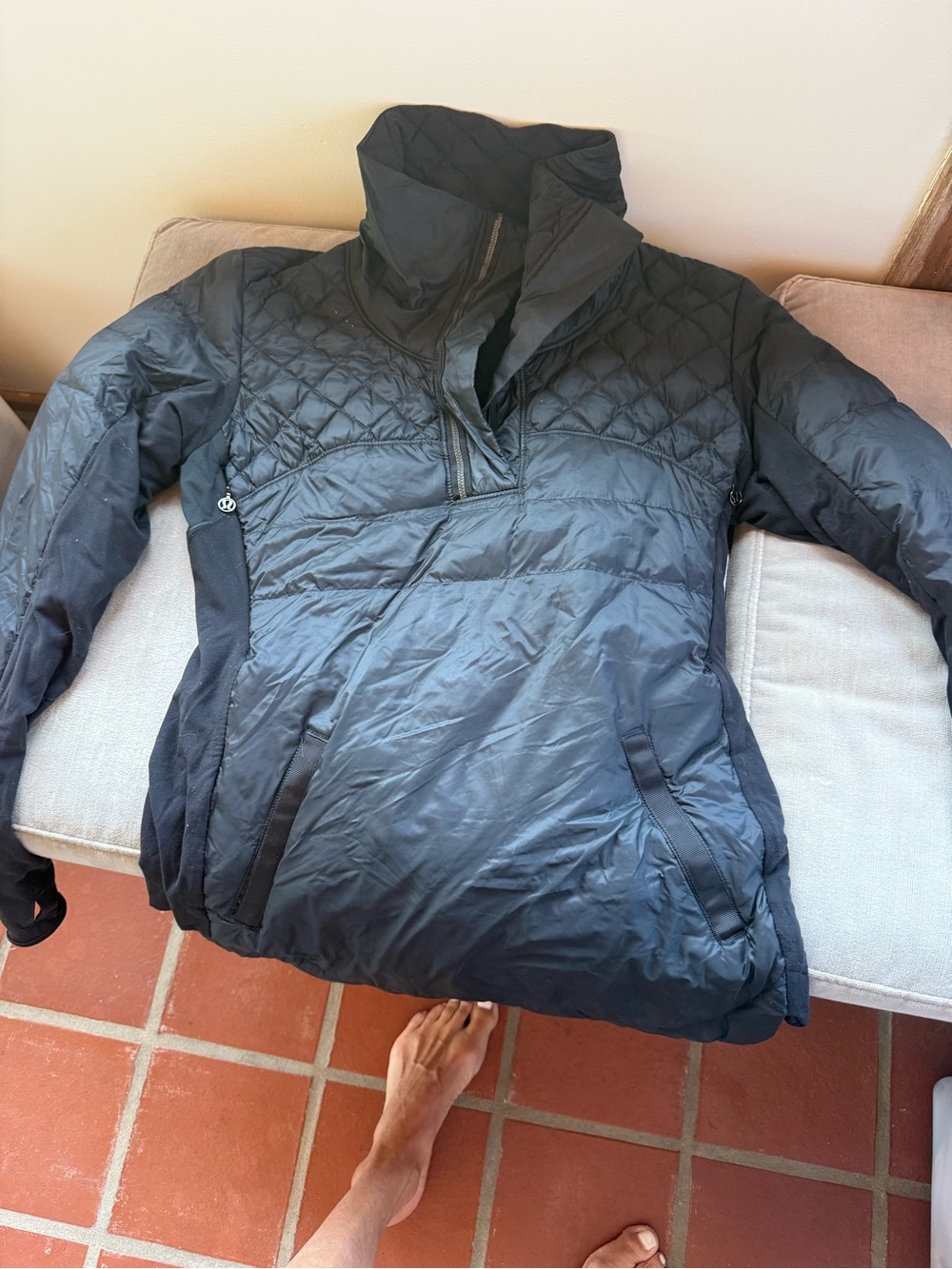 lululemon athletica Black Quilted Half-Zip Puffer Jacket